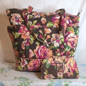 Vera Bradley Miller Tote Bag Coinpurse Wallet combo "English Rose"